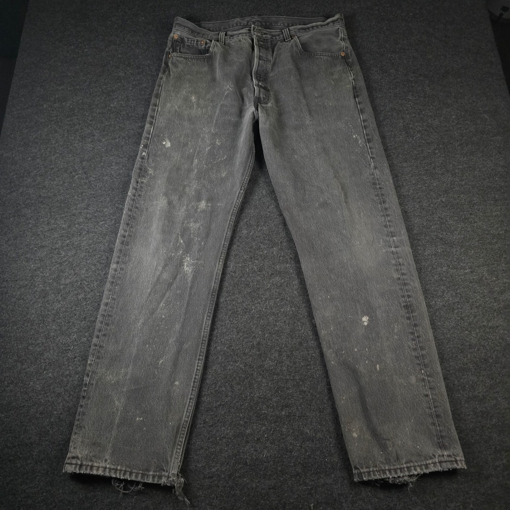 Vtg 90s Levis 501-0660 Distressed Black Jeans Button Fly Mens 36x32 (Fits 34x32)